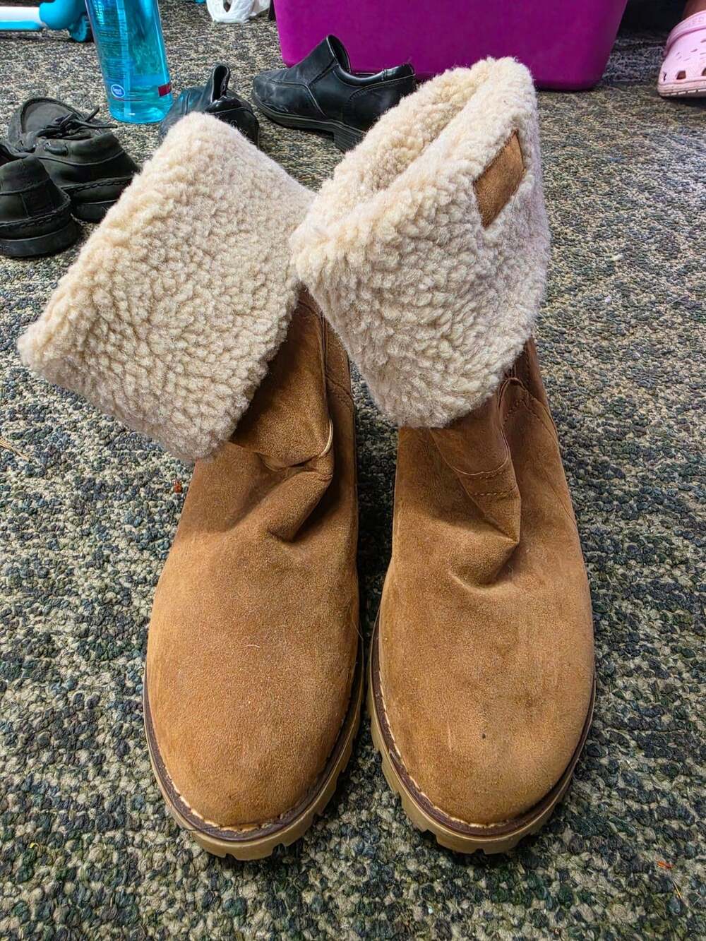 Tan Faux Suede Sherpa Cuff Bootie Lug Sole